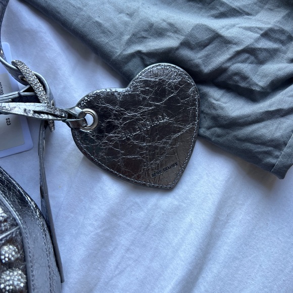 BNWT Balenciaga Agneau Le Cagole XS Bucket Bag Rhinestones Metallic Silver - Picture 8 of 11